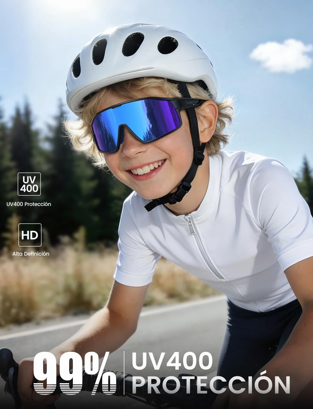 Lamicall Gafas de Sol Ciclismo Niños UV400 TR90 Marco Ultraligero Almohadilla Nasal Ajustable