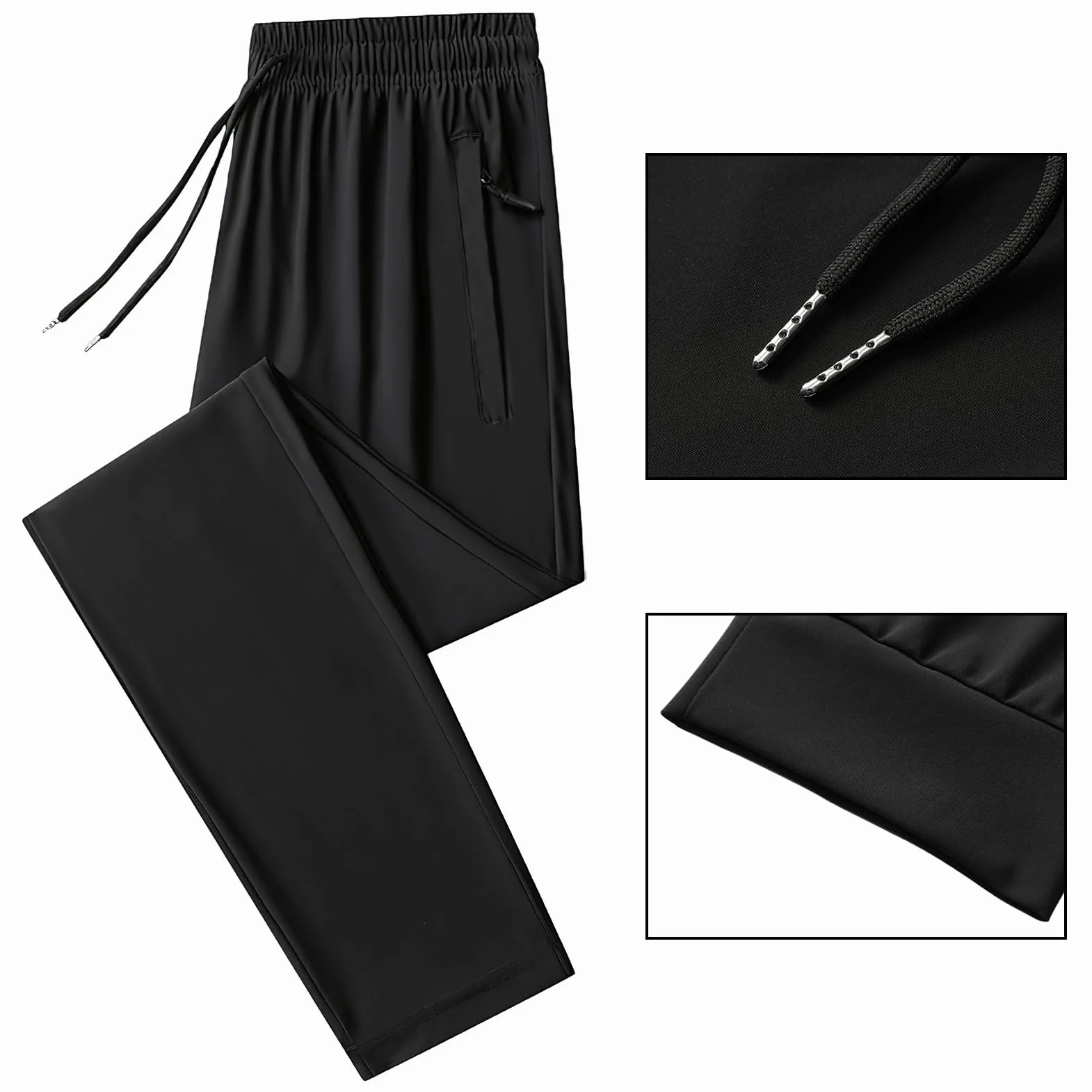 Hombre Verano Pantalones de Chándal Elásticos y Finos Pantalones Deportivos con Bolsillos con Cremallera Pantalones Casuales Ligeros (Fondo Abierto/Fondo Cerrado)