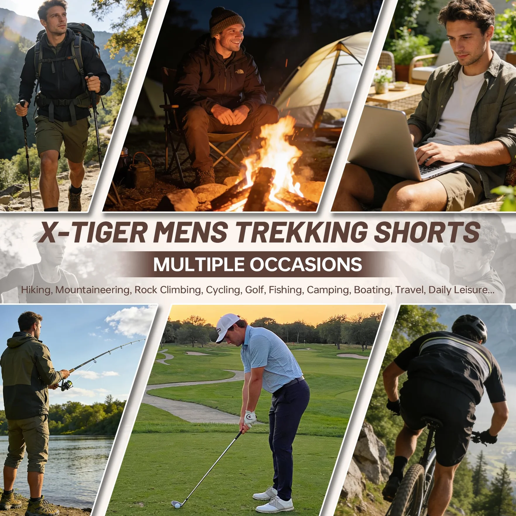 X-TIGER Pantalones Cortos Cargo Hombre Senderismo Verano Secado Rápido Transpirable Impermeable con 5 Bolsillos con Cremallera para Trekking Escalada Trabajo al Aire Libre