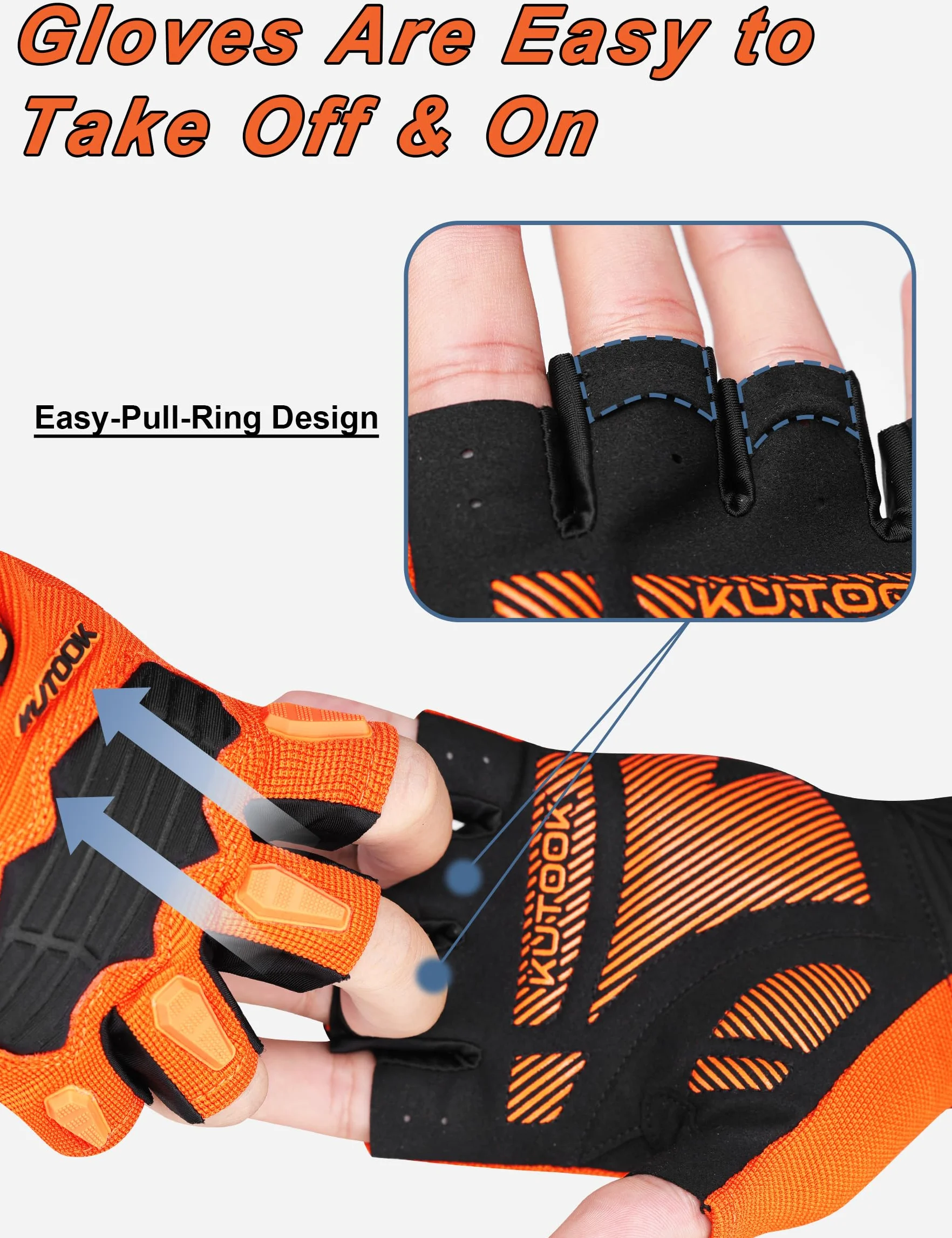 KUTOOK MTB Guantes de Ciclismo de Montaña Hombres Mujeres Verano con 5mm Palma Pad TPR SCR Protect Touch-Screen Transpirable KT202