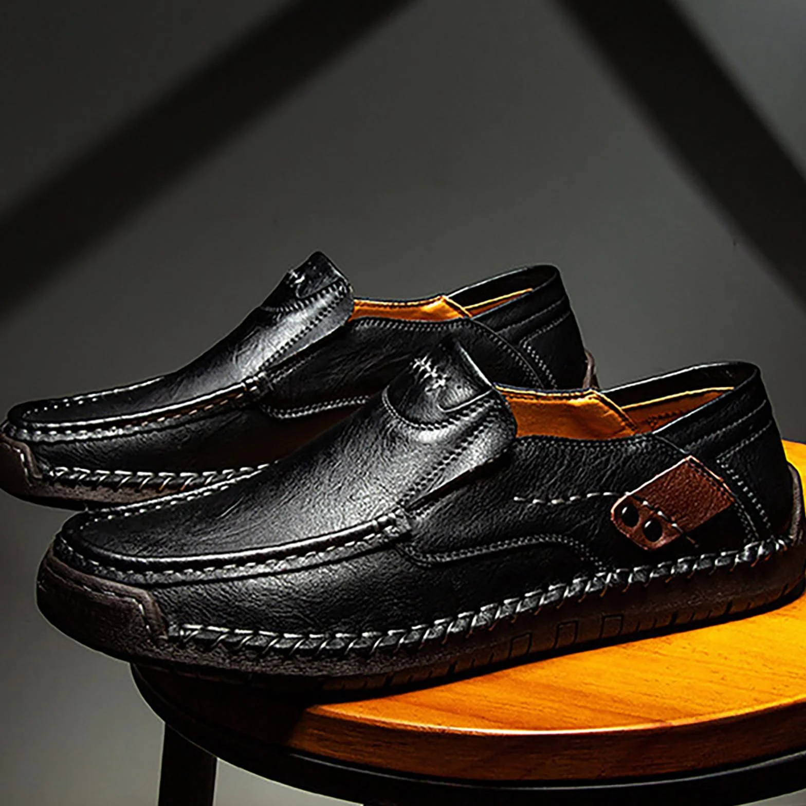 Mocasines de cuero para hombre sin cordones caña baja ligeros transpirables zapatos vestir suela suave