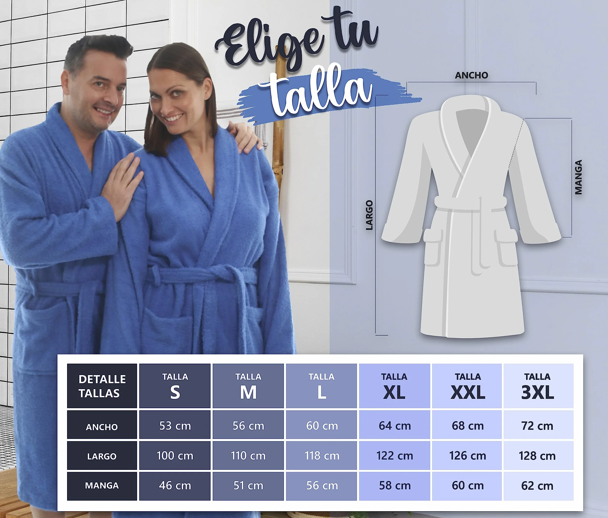 LEBENGOOD Albornoz Mujer 100% Algodón OEKO-TEX, Toalla Rizo Americano 450 gsm, Albornoces Juveniles, Ducha, Piscina, Bata Baño, Unisex,Hombre, Tallas S M L XL XXL 3XL