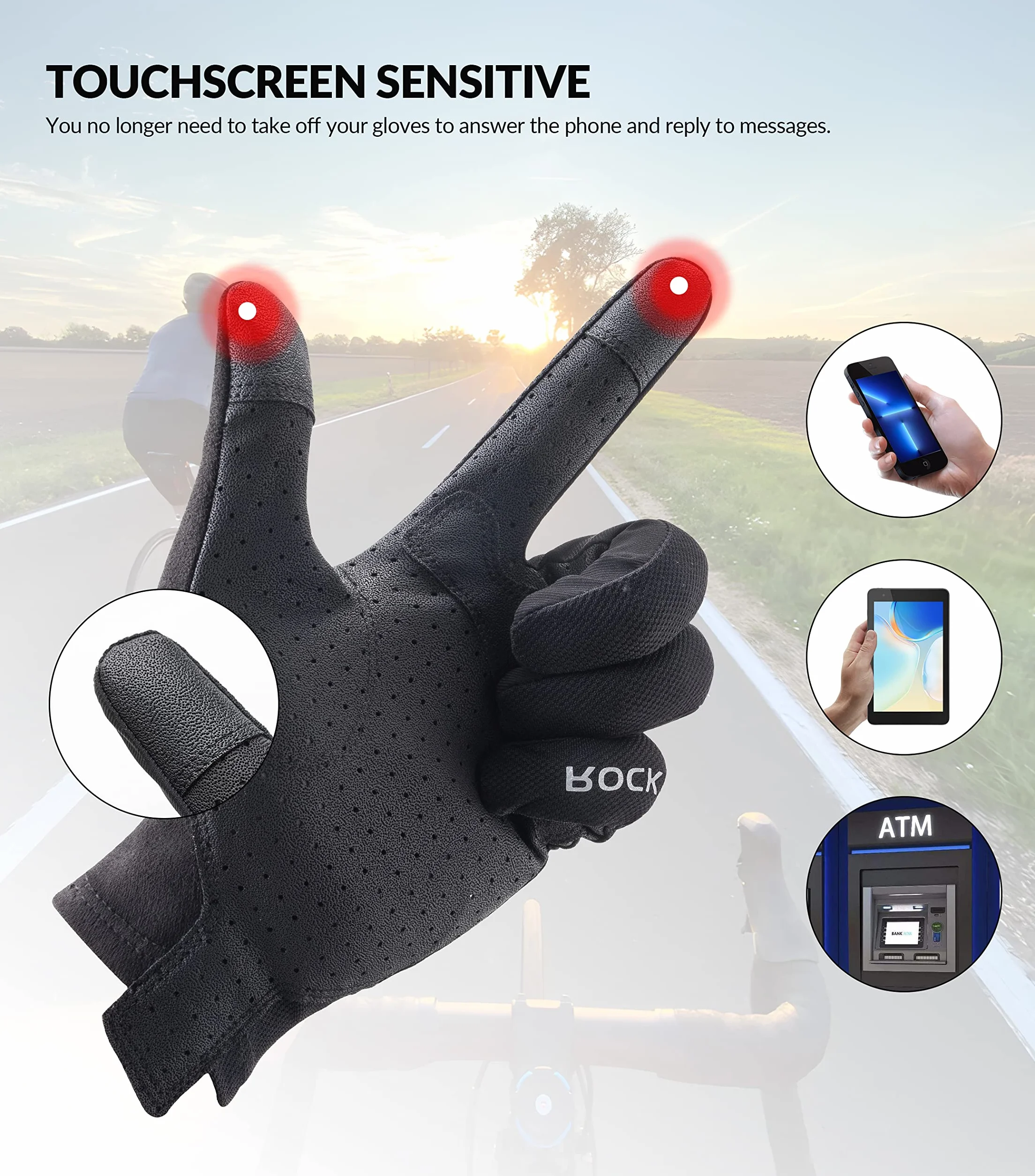 ROCKBROS Guantes de Ciclismo Pantalla Táctil para Hombre Mujer, Guantes Largos de Verano Transpirables para Bicicleta Deportes, Negro