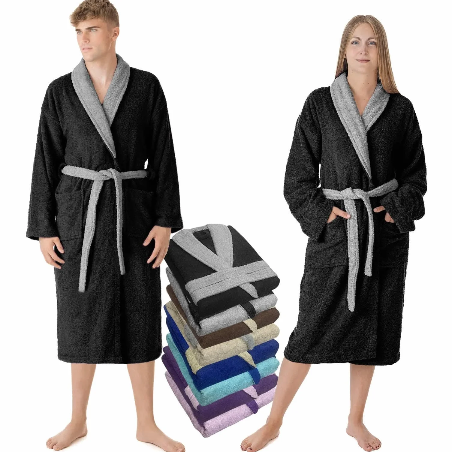 LEBENGOOD Albornoz Hombre 100% Algodón Rizo Americano 450 gsm – Bata de Baño para mujer Ducha, Suave, Absorbente, Unisex, OEKO-TEX®