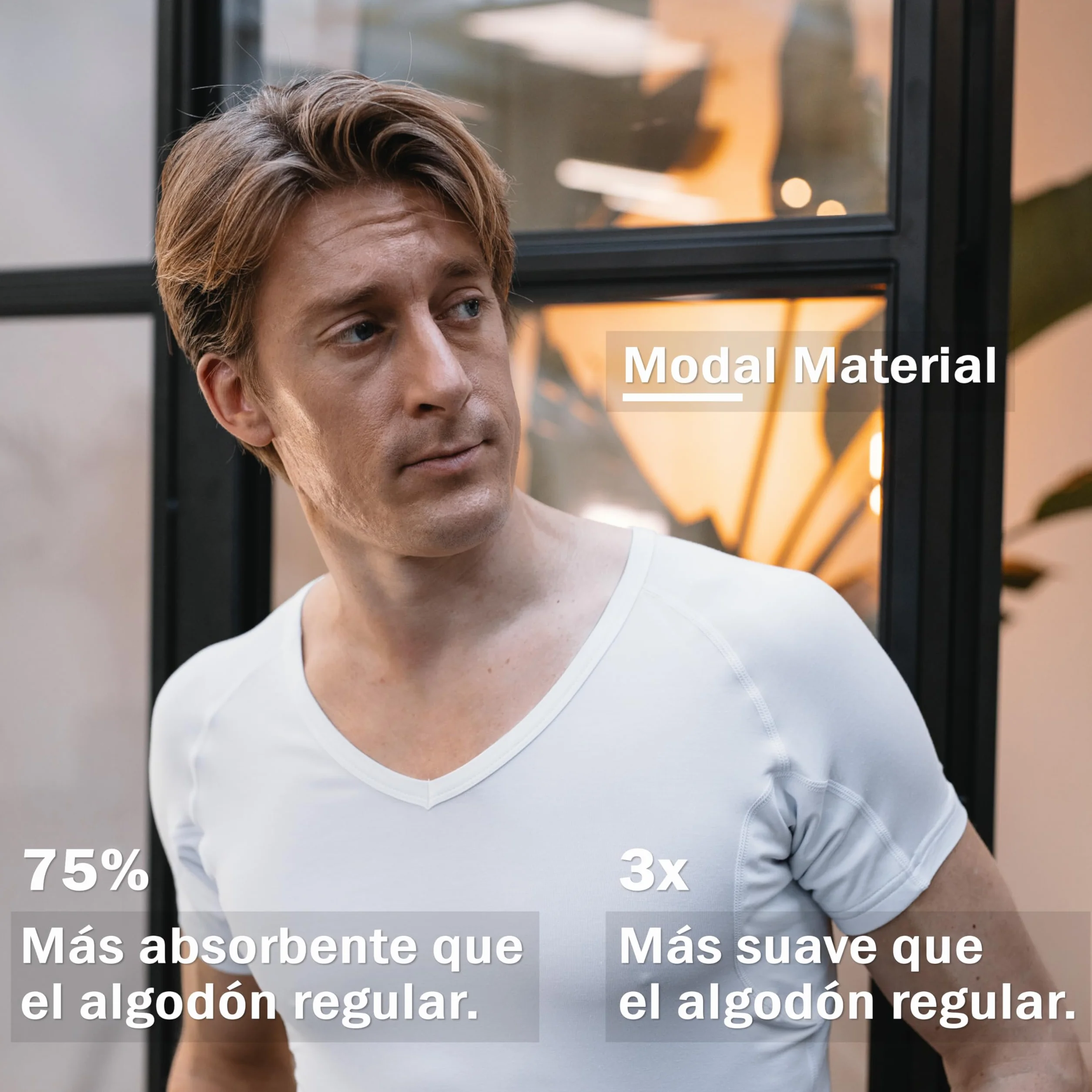 Camisa antisudor – Camiseta Antimanchas de Sudor – Camiseta de Cuerpo antisudor – con ArmPads Pro y Tratamiento Plateado – Hombre – Cuello en V