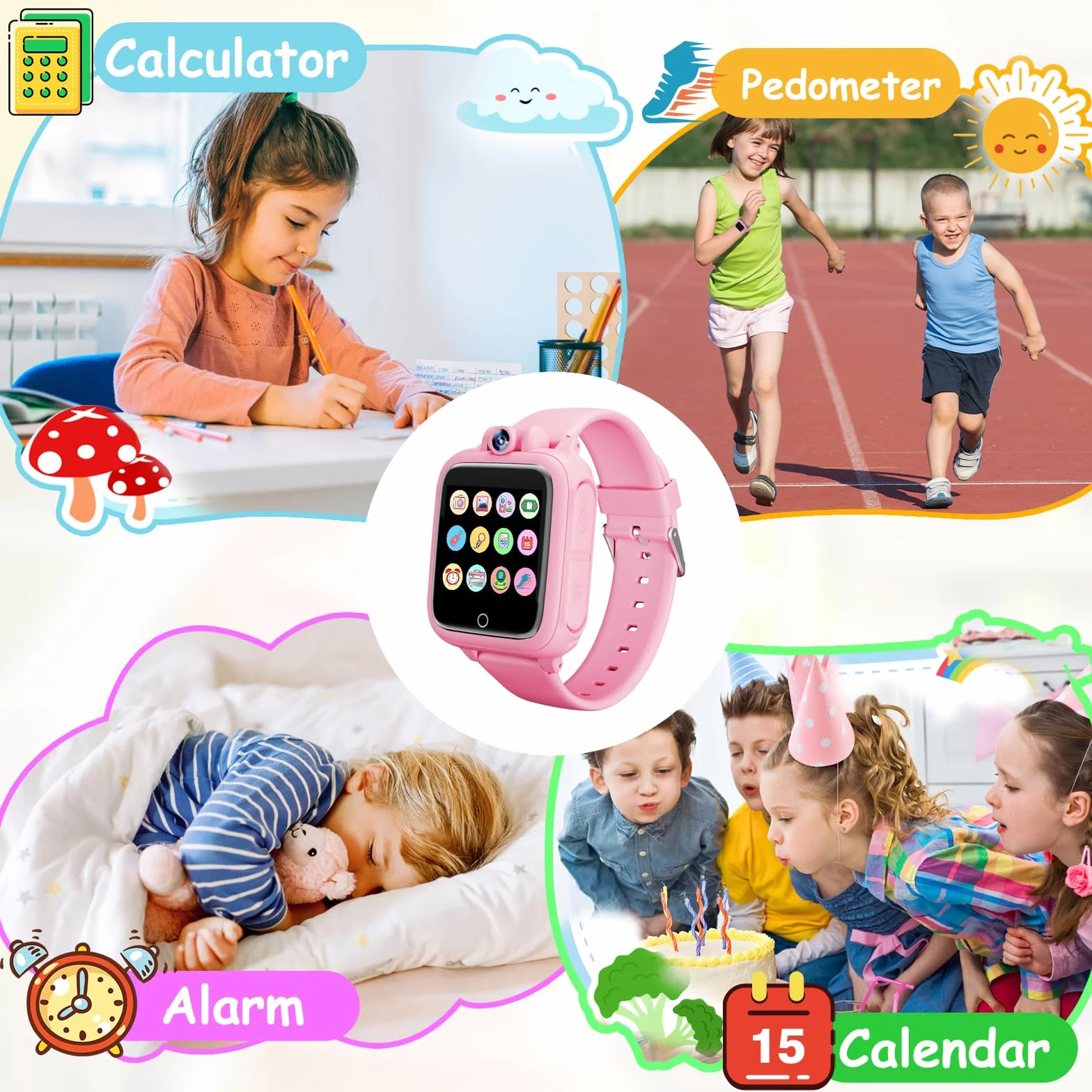 Diswoe Reloj Inteligente Niños, Smartwatch Niña 3 4 5 6 7 8 9 10 11 12 años, Regalo Niña con 14 Juegos, Cámara Giratoria de 90°, Despertador y HD Pantalla Táctil, Regalos para Niños y Niñas