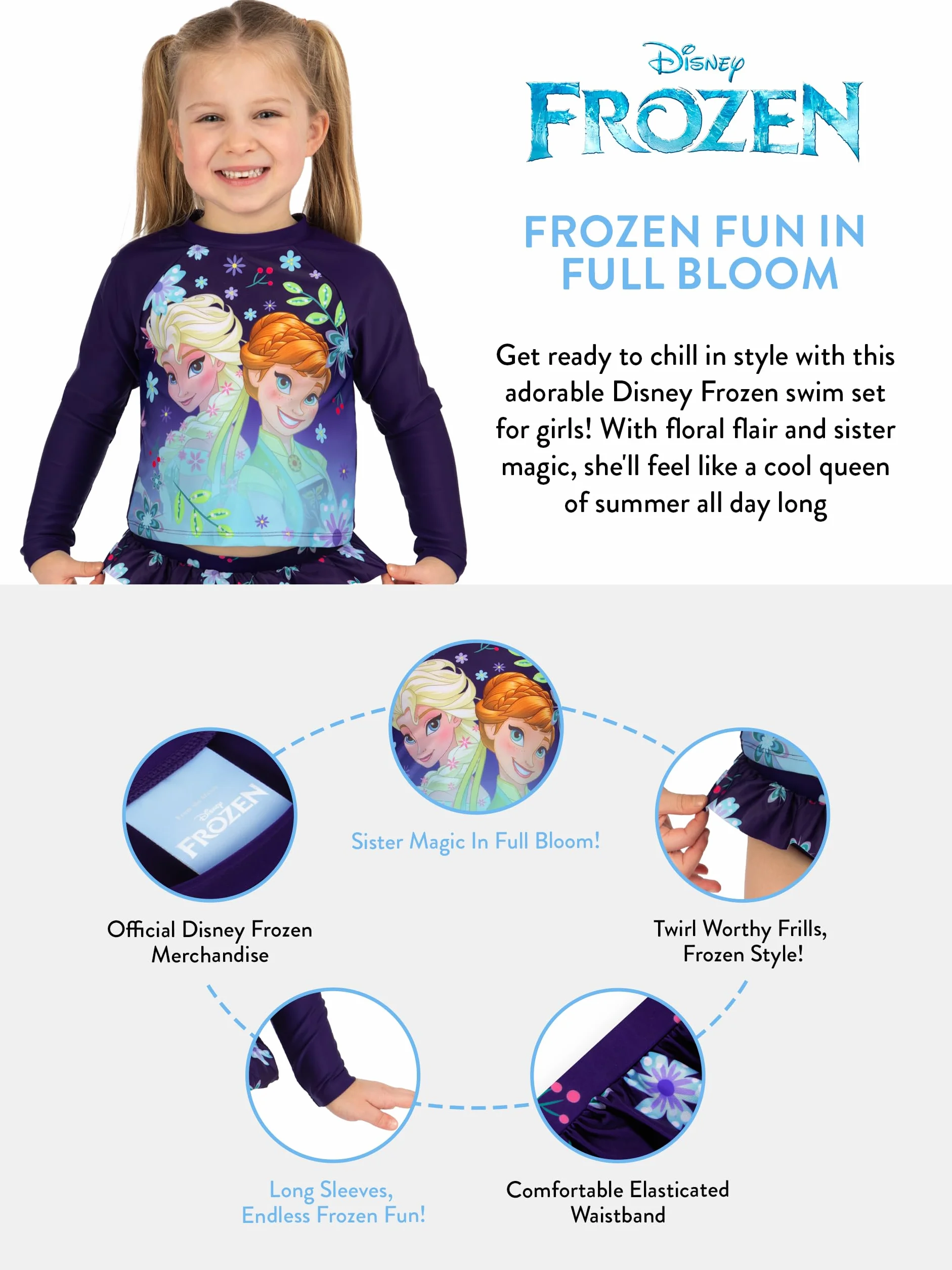Disney Traje De Baño Froze n, Traje De Baño Elsa Y Anna, Bañador Niña Natacion Mangas Largas, Edad 2 A 10 Años