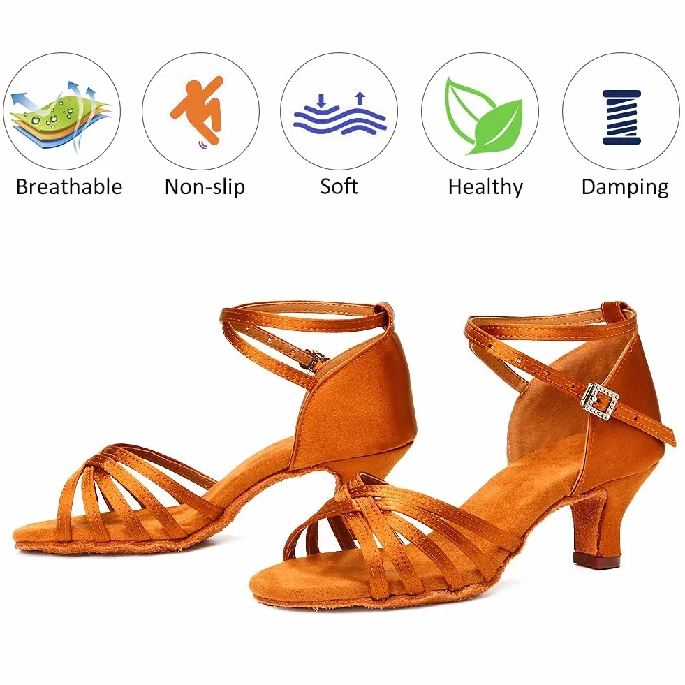 Mumisuto Zapatos de Baile Latinos para Niñas Tacón Alto 4 cm Marrón