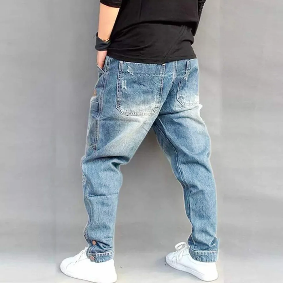 ORANDESIGNE Pantalones Vaqueros para Hombre Rectos Ajuste Cómodo Hip Hop Pantalones de Baile Callejero Bolsillos Múltiples Vaqueros de Carga de Mezclilla