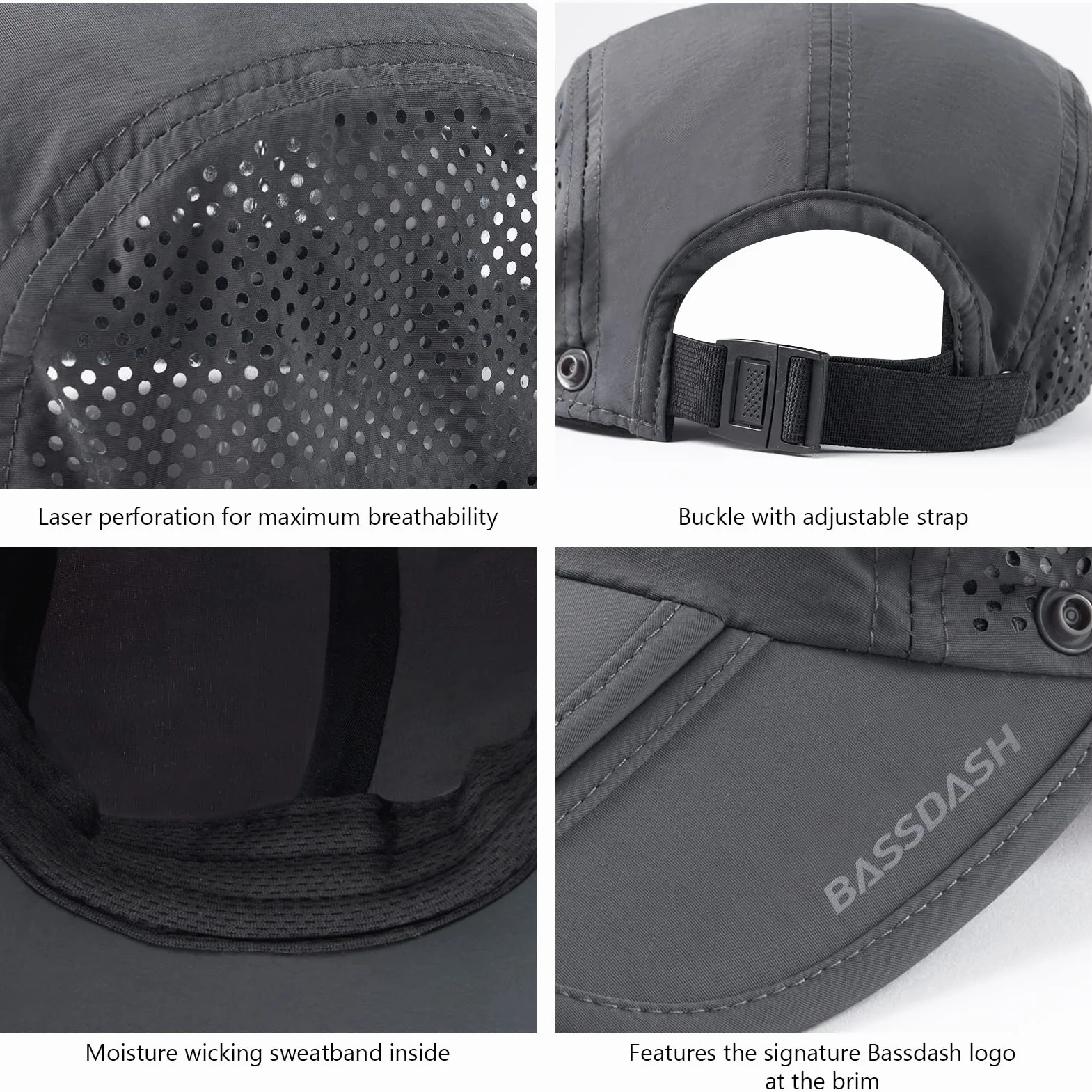 Bassdash UPF 50 + Gorra de Pesca Plegable Gorra de béisbol, con Tapa de Cuello extraíble, portátil, Adecuada para Senderismo de Golf Masculino y Femenino
