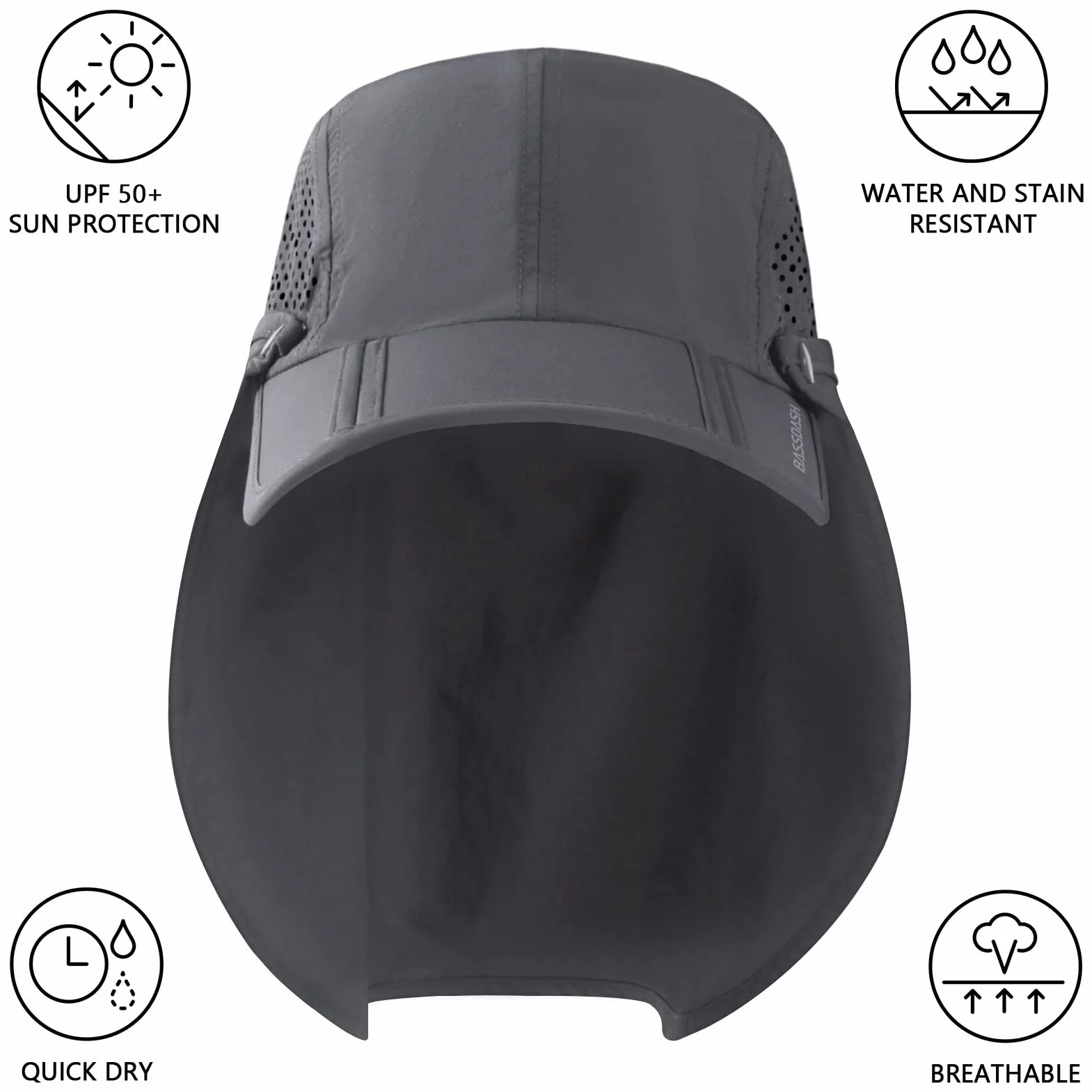Bassdash UPF 50 + Gorra de Pesca Plegable Gorra de béisbol, con Tapa de Cuello extraíble, portátil, Adecuada para Senderismo de Golf Masculino y Femenino