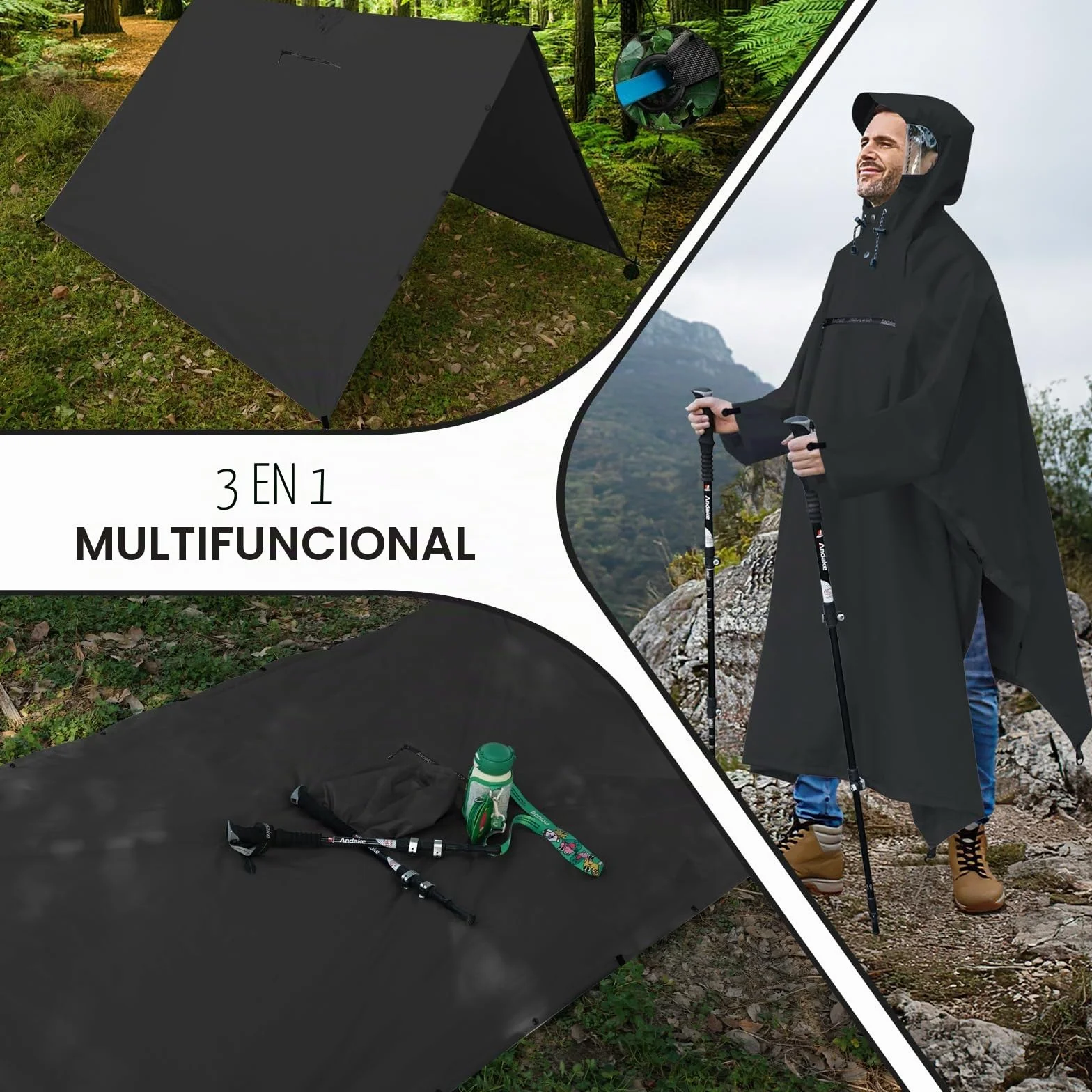 Andake Poncho de Lluvia Impermeable Ligero Multifuncional para Senderismo Ciclismo