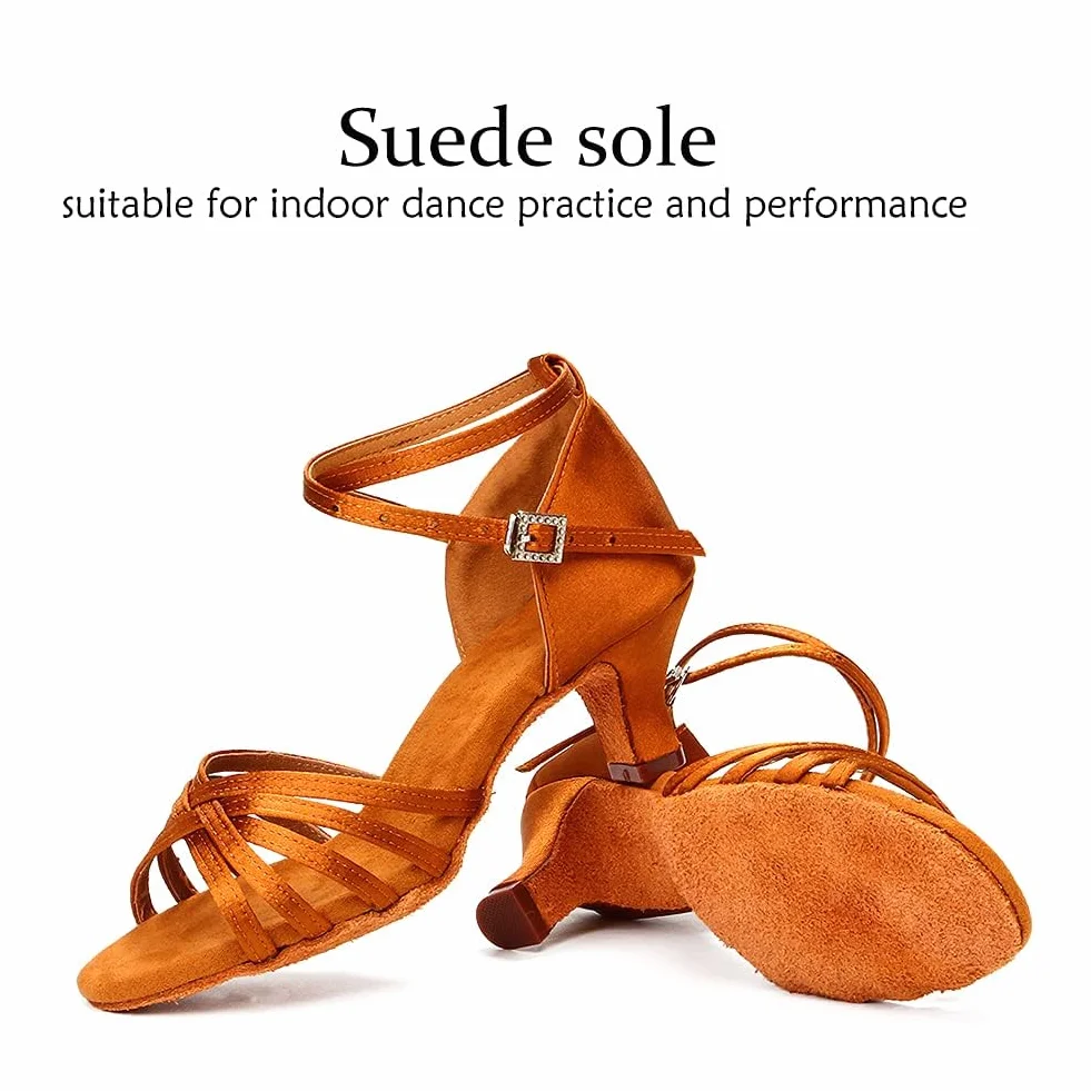 Mumisuto Zapatos de Baile Latinos para Niñas Tacón Alto 4 cm Marrón