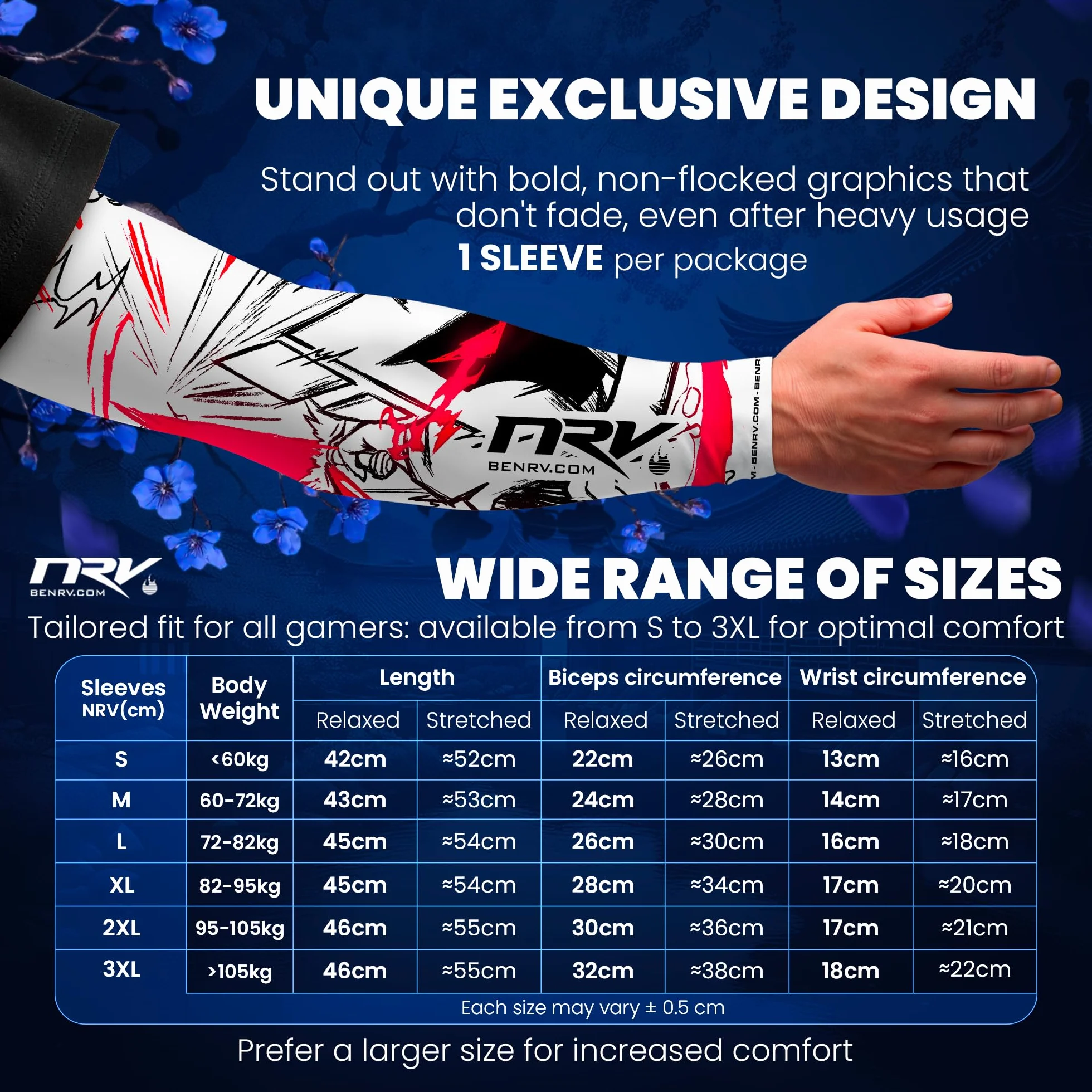 NRV Team HEROIC Puño Gaming – Comodidad y Control – Anti-Friction – Diseño Esport – Blanco & Rojo – Talla S a 3XL