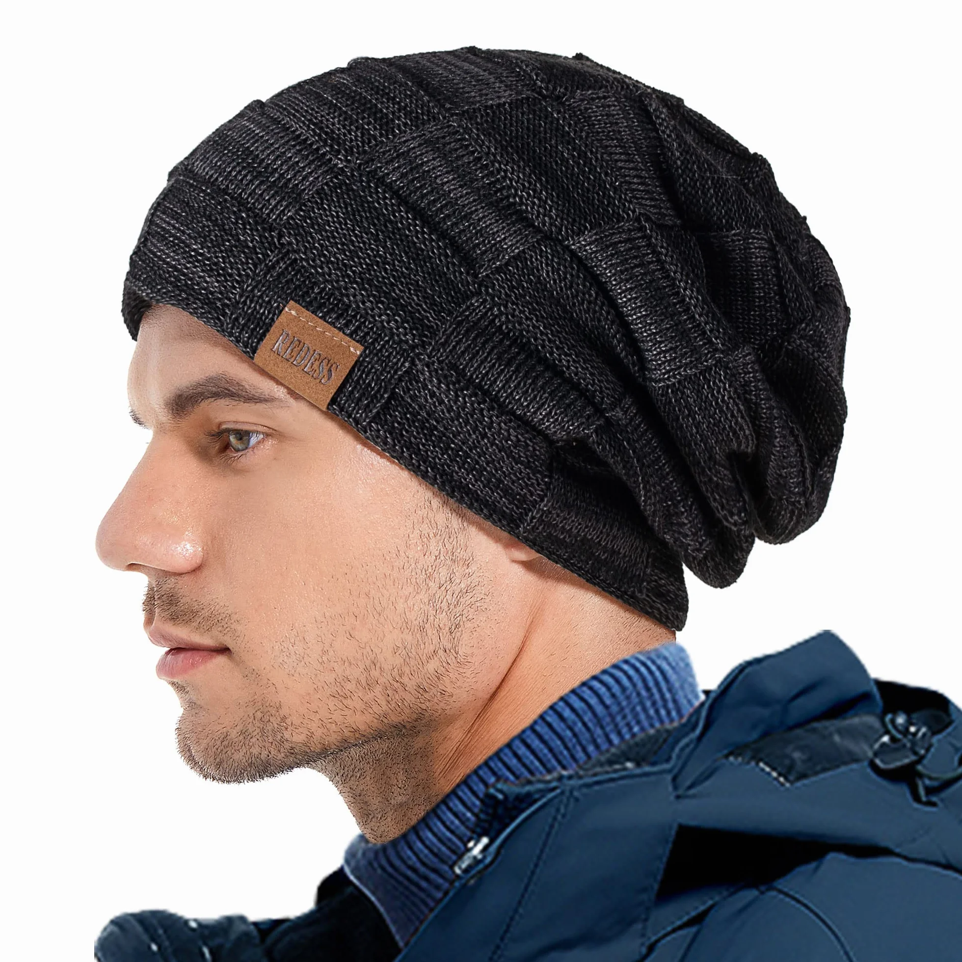 REDESS Gorro Hombres y Mujeres, Gorros cálidos de Invierno, Gorro de Calavera de Punto Grueso
