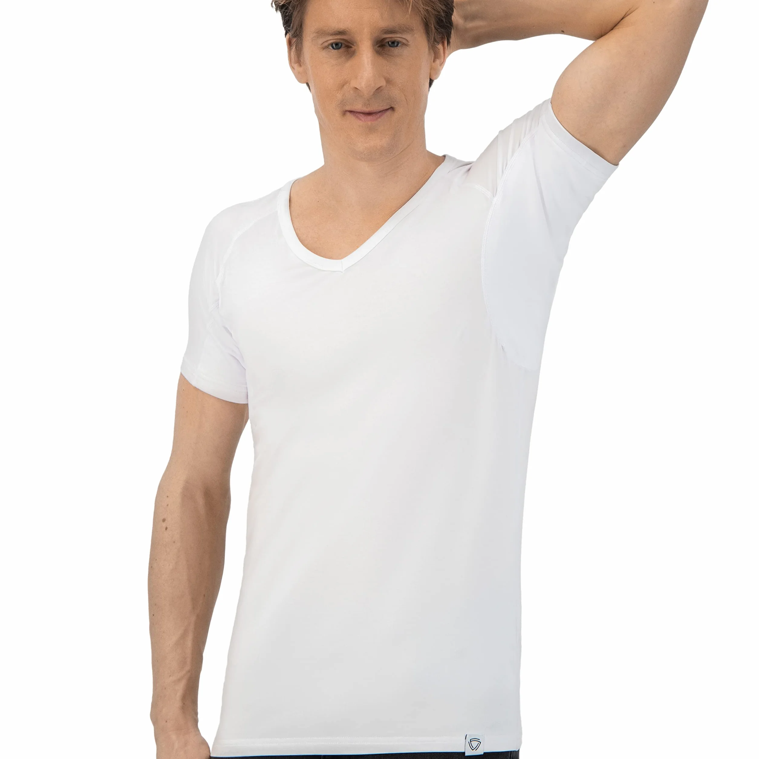 Camisa antisudor – Camiseta Antimanchas de Sudor – Camiseta de Cuerpo antisudor – con ArmPads Pro y Tratamiento Plateado – Hombre – Cuello en V
