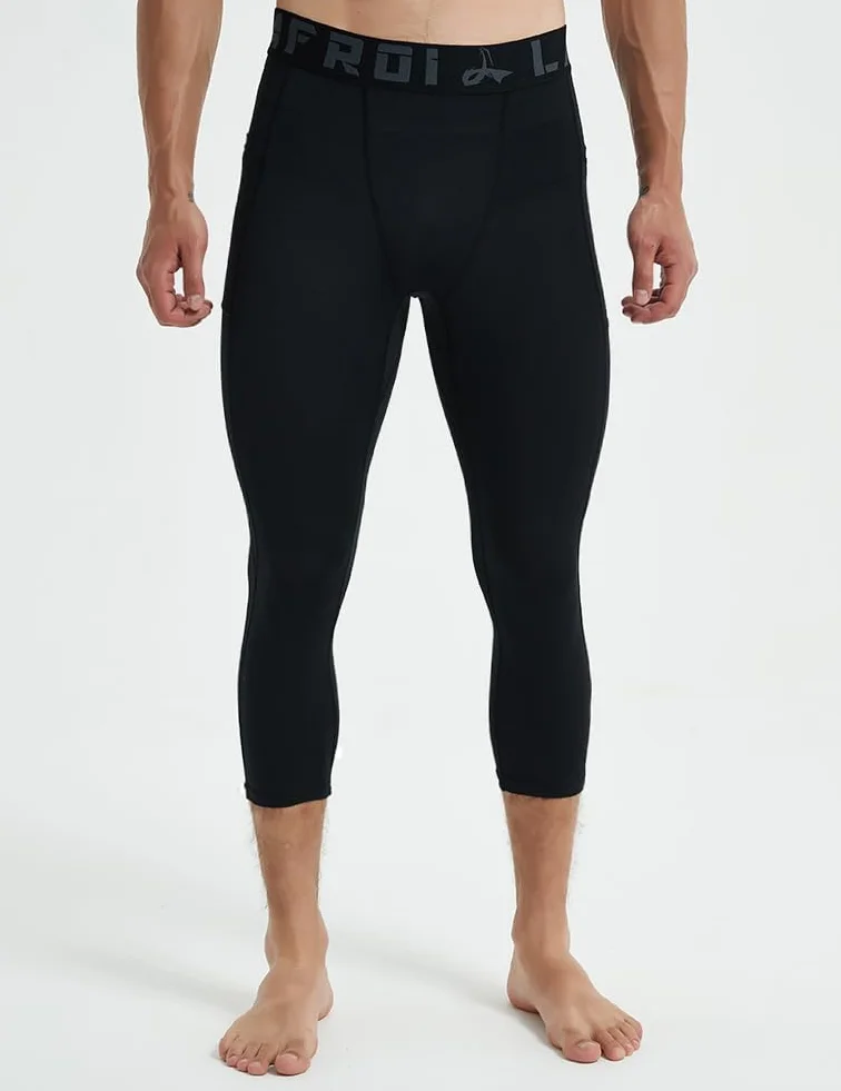 LAFROI Men's Compression Fit 3/4 Tights Leggings with Pcoket/Non-Pocket-YSK10