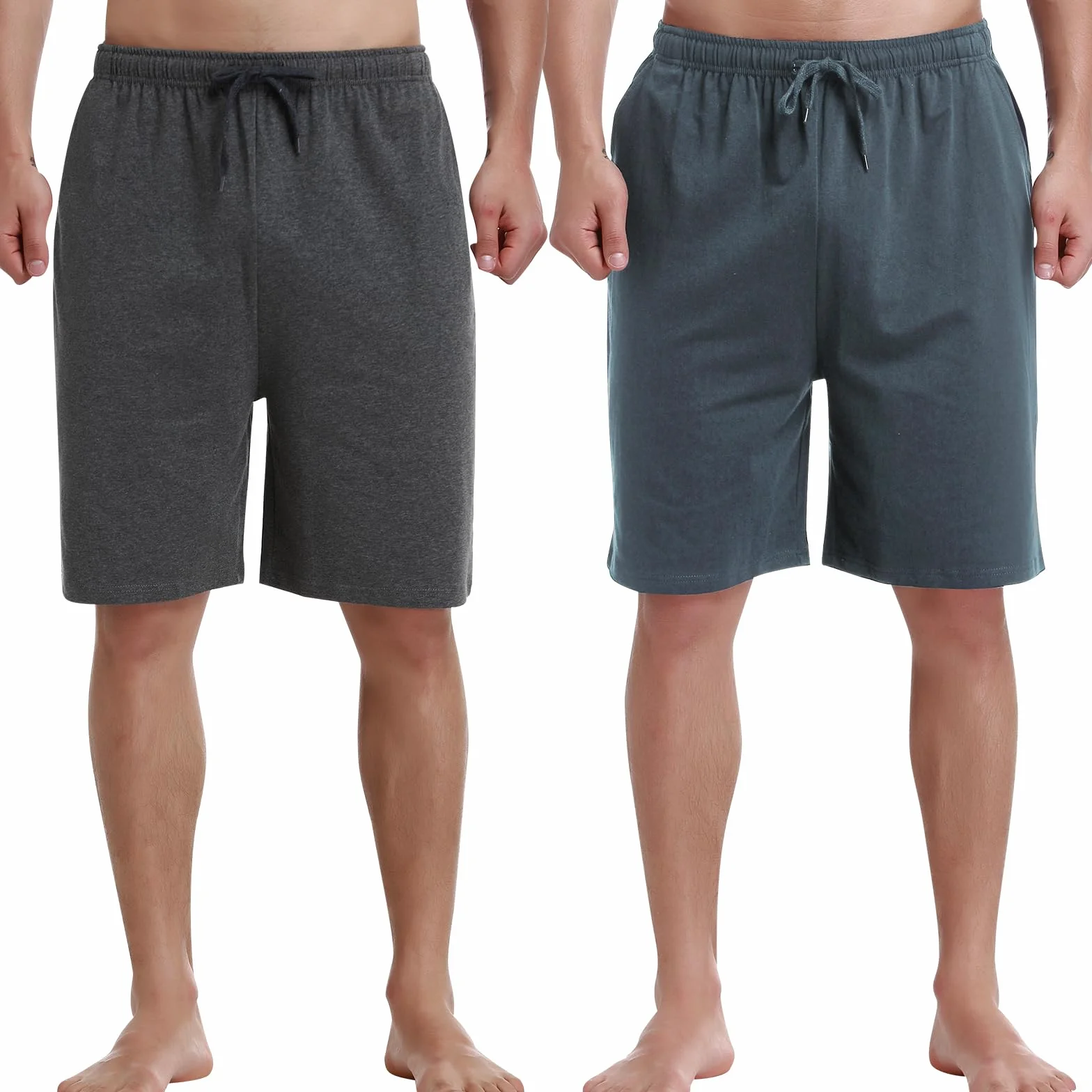 HomyComy Pantalón Pijama Hombre Corto Algodón Bolsillos Verano Cintura Elástica con Cordón Suave Cómodo Patalones de Pijama Transpirable