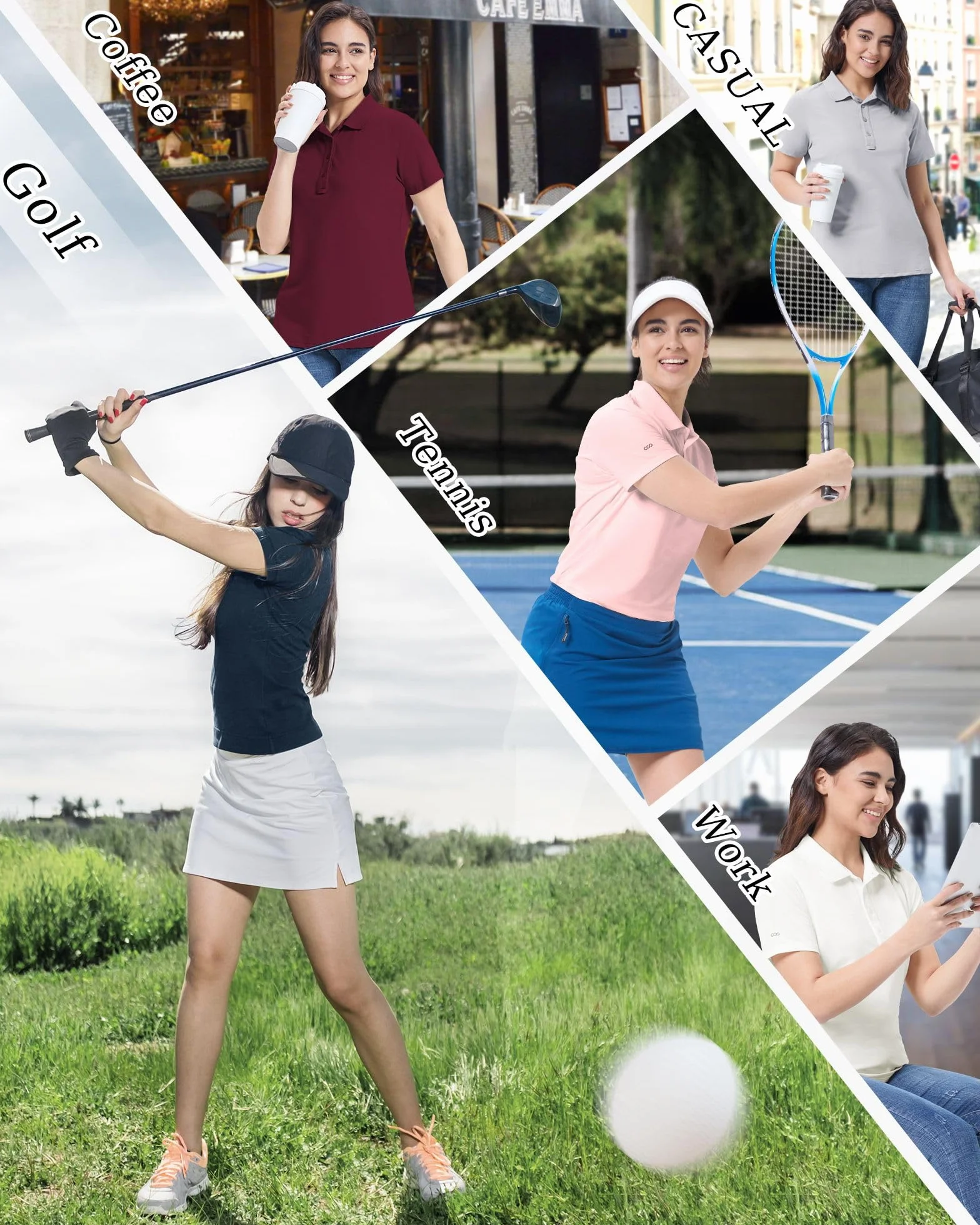 Polo de golf para mujer protección UV manga corta secado rápido transpirable