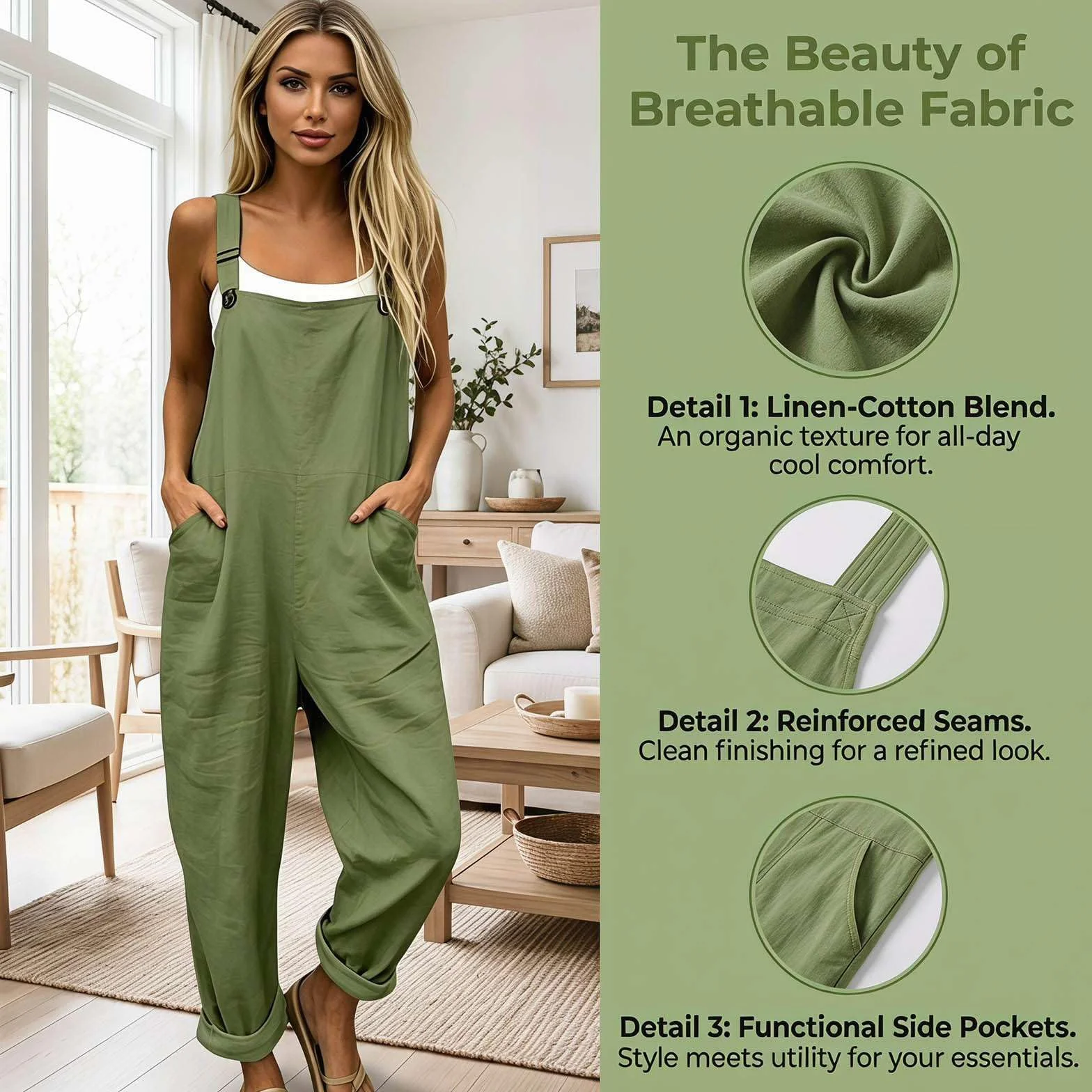 Genérico Mono Mujer Casual de Algodón y Lino Peto Verano Tallas Grandes Holgado con Tirantes Ajustables y Bolsillos Overol Estilo Bohemio de Una Pieza Suelto para Playa Vacaciones Fiesta Chic
