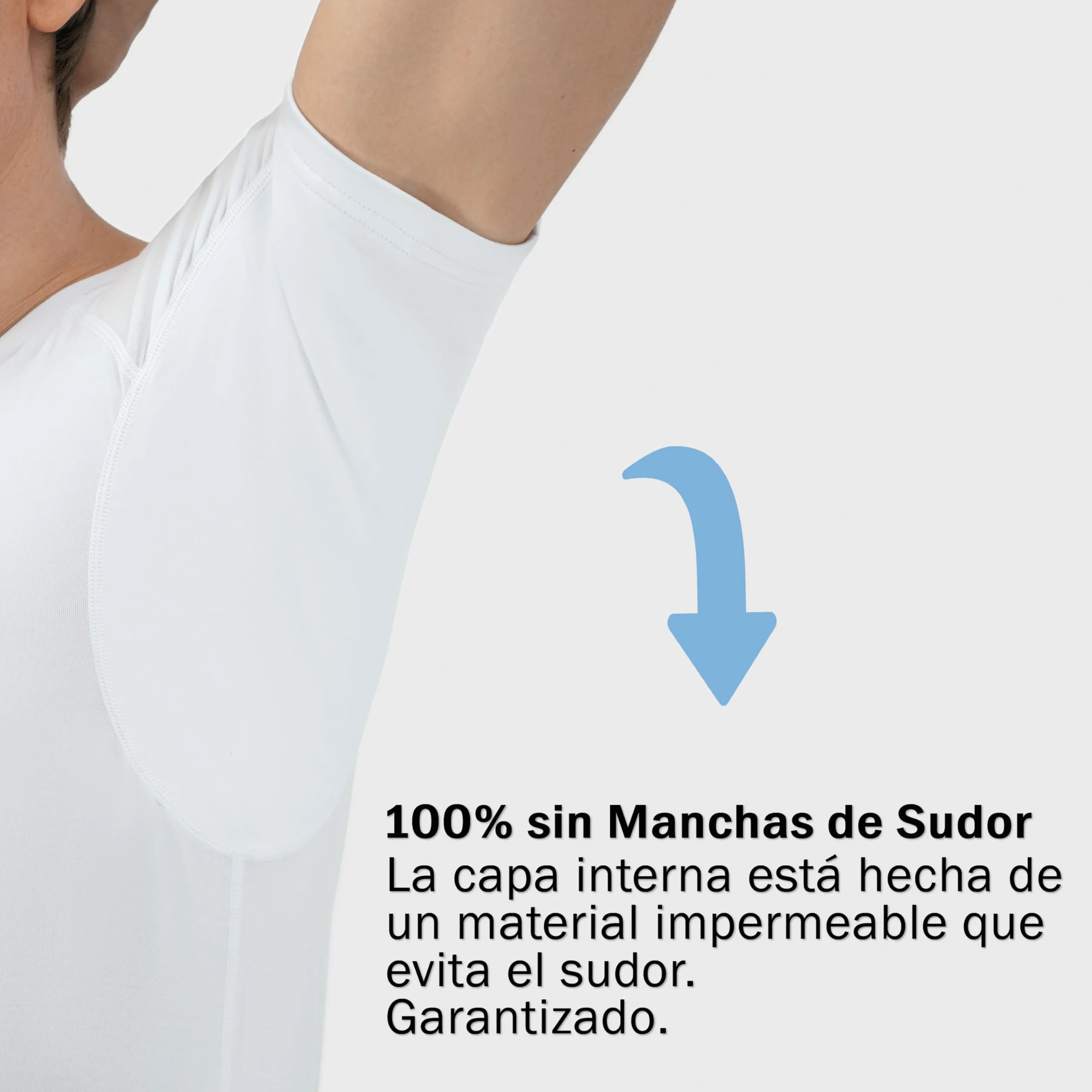 Camisa antisudor – Camiseta Antimanchas de Sudor – Camiseta de Cuerpo antisudor – con ArmPads Pro y Tratamiento Plateado – Hombre – Cuello en V