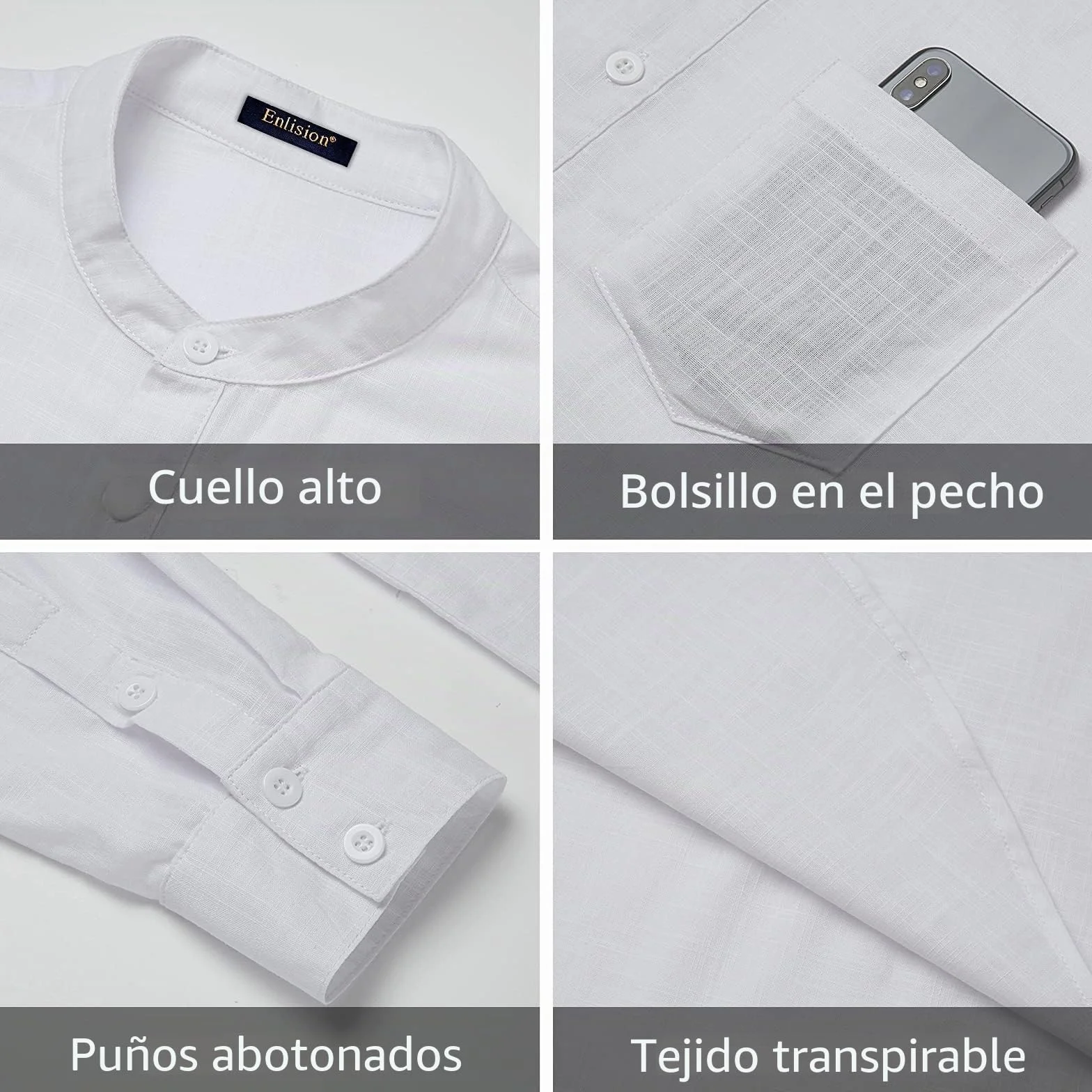 Enlision Camisa de Lino Manga Larga para Hombre Camisas Informales de Verano Camisa Suelta de Ocio de Color Sólido con Botónes Top con Bolsillo