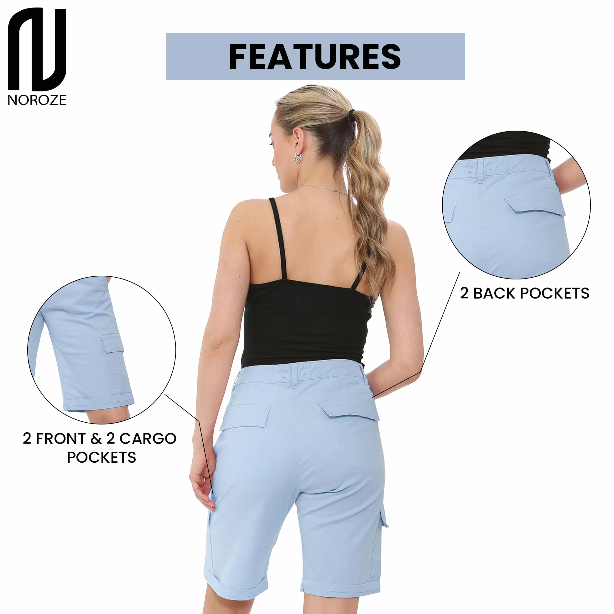 NOROZE Pantalones Cortos Chinos de Combate de algodón, M para Mujer