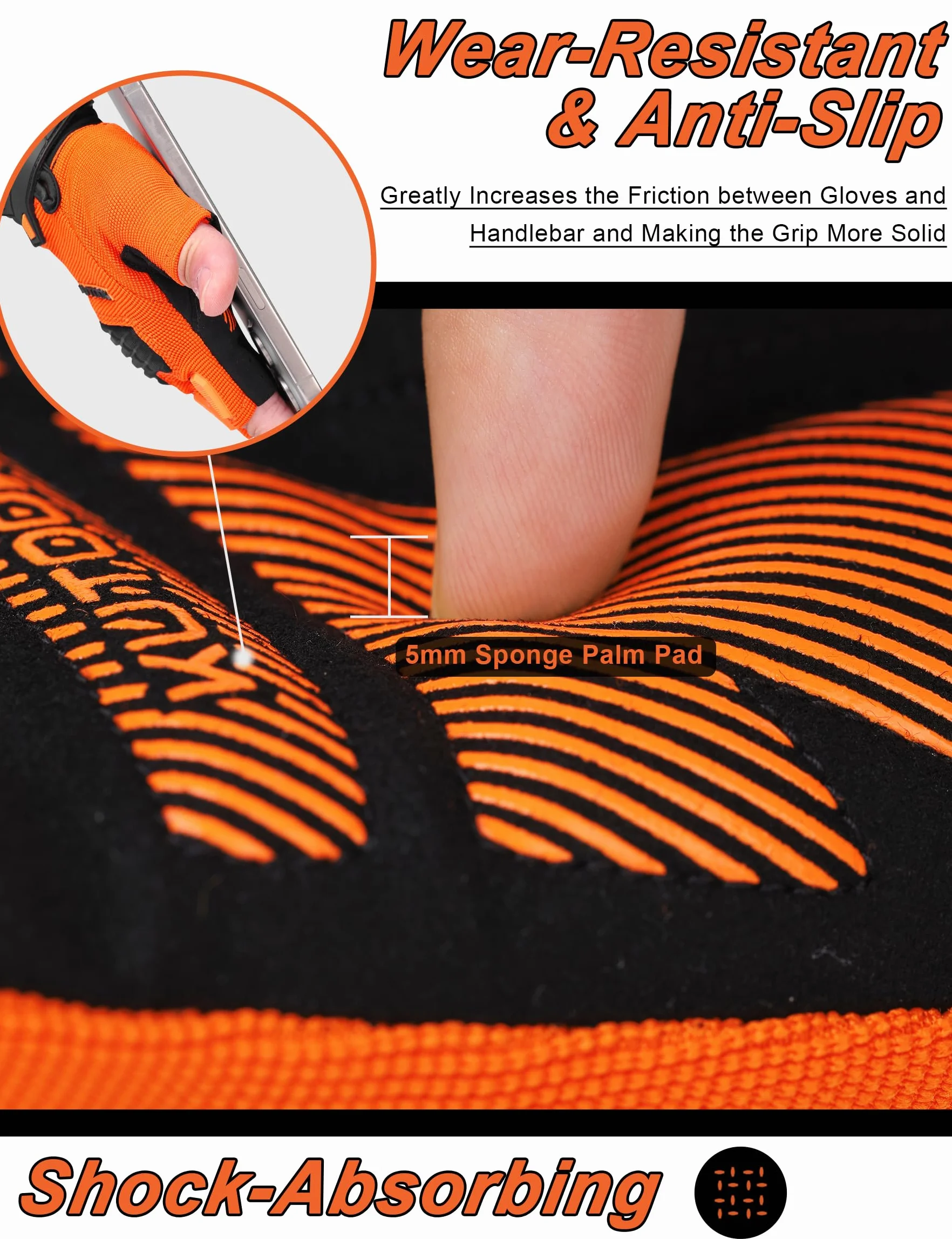 KUTOOK MTB Guantes de Ciclismo de Montaña Hombres Mujeres Verano con 5mm Palma Pad TPR SCR Protect Touch-Screen Transpirable KT202