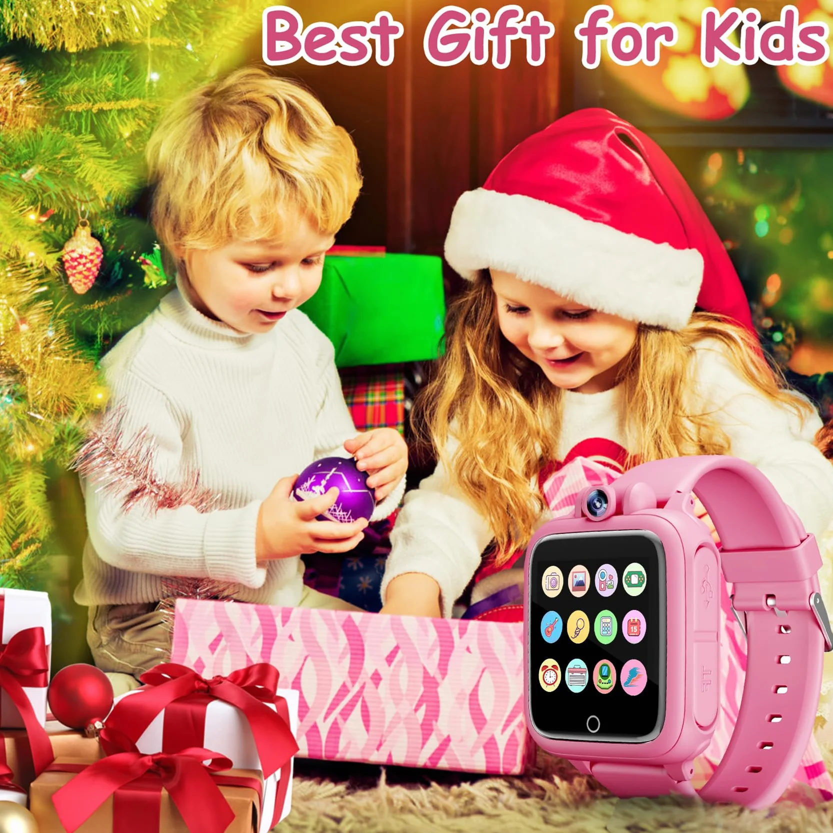 Diswoe Reloj Inteligente Niños, Smartwatch Niña 3 4 5 6 7 8 9 10 11 12 años, Regalo Niña con 14 Juegos, Cámara Giratoria de 90°, Despertador y HD Pantalla Táctil, Regalos para Niños y Niñas