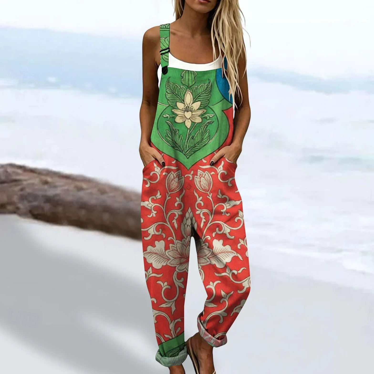 Genérico Peto Mujer Casual de Algodón y Lino Mono Verano Tallas Grandes Holgado con Tirantes Ajustables y Bolsillos Overol Estilo Bohemio de Una Pieza Suelto para Playa Vacaciones Fiesta Chic