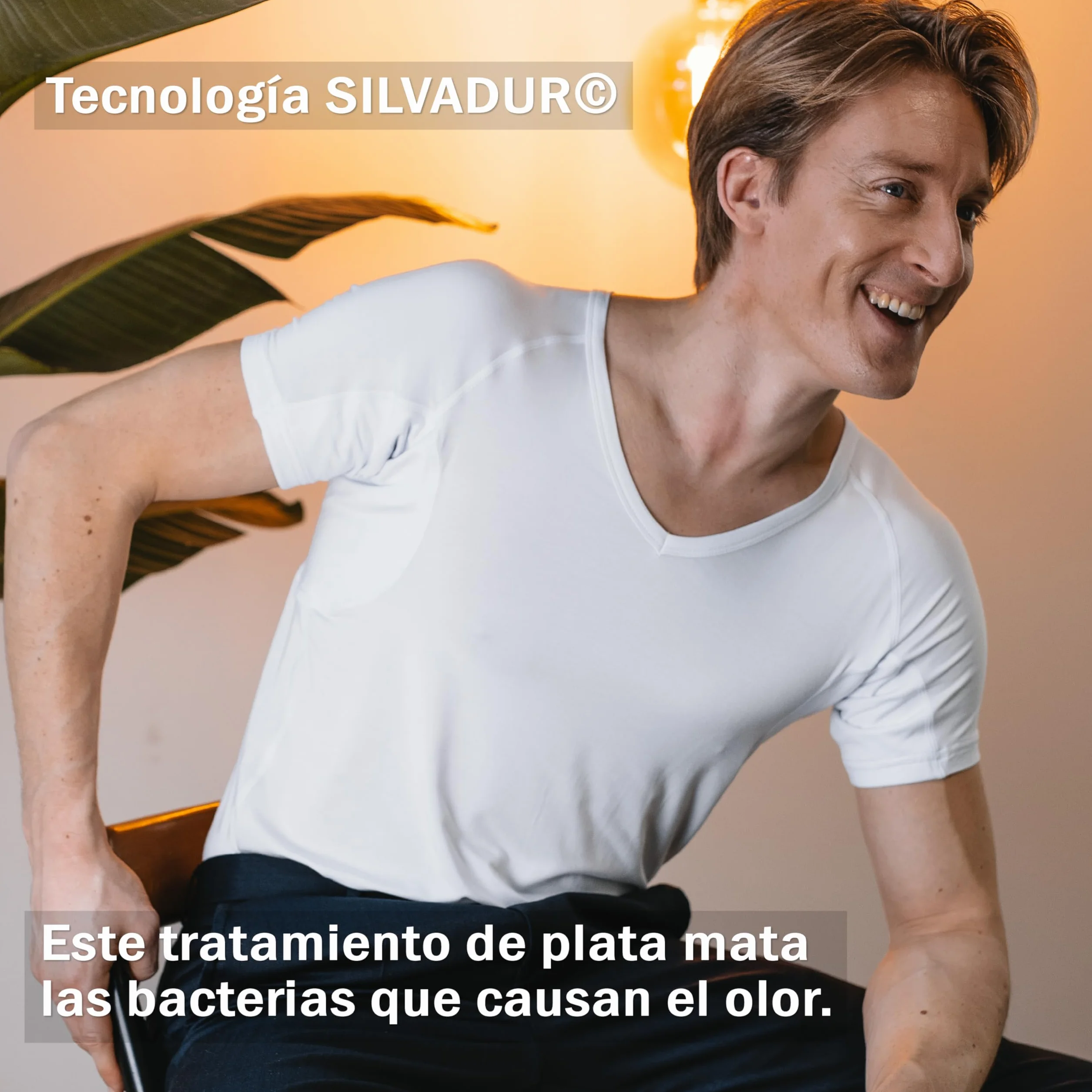 Camisa antisudor – Camiseta Antimanchas de Sudor – Camiseta de Cuerpo antisudor – con ArmPads Pro y Tratamiento Plateado – Hombre – Cuello en V