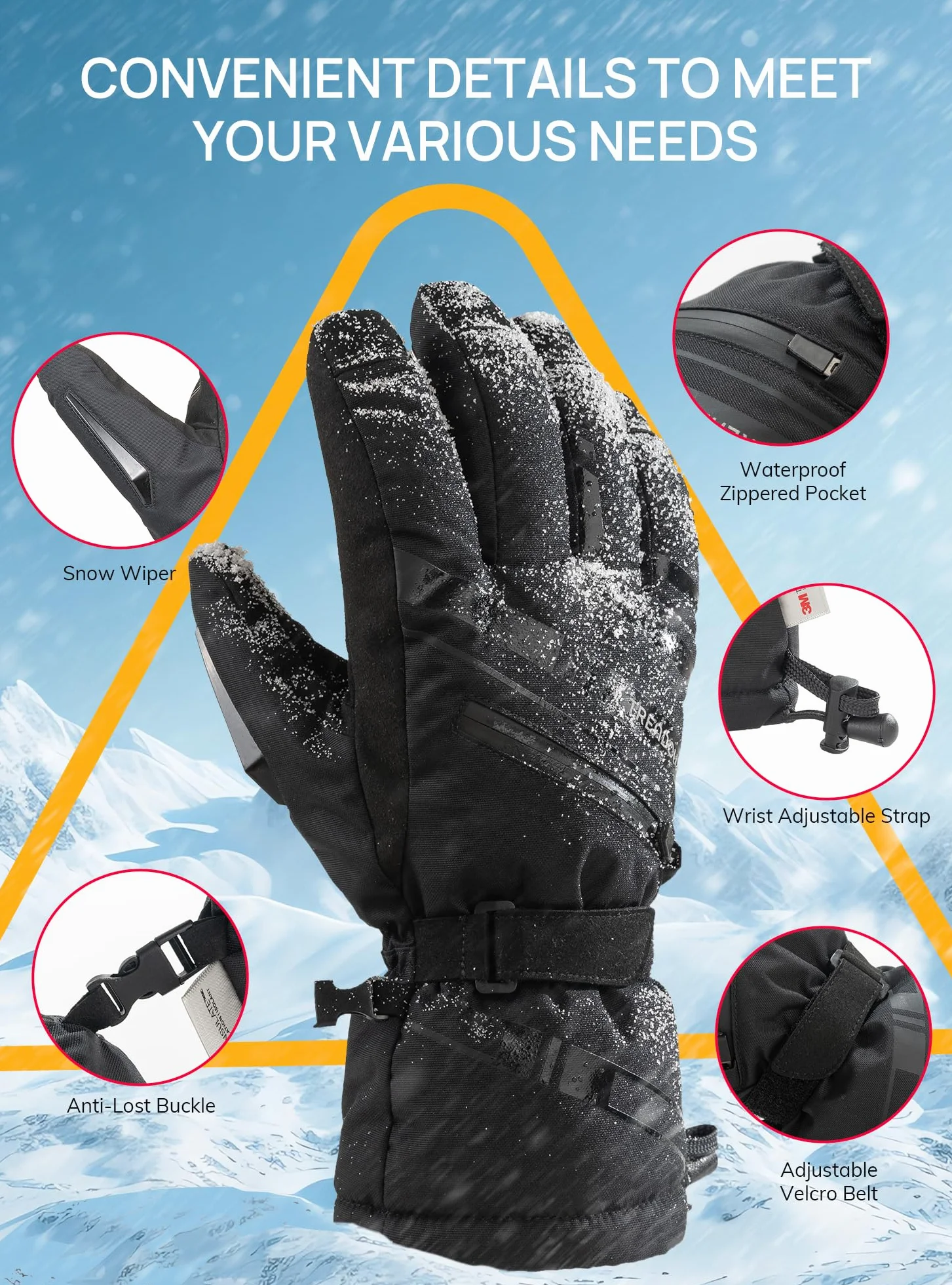 TRENDOUX Guantes Esqui Impermeables Termicos Tactiles para Hombre Mujer