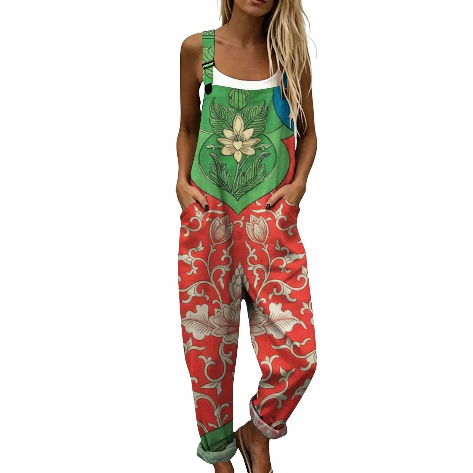 Genérico Peto Mujer Casual de Algodón y Lino Mono Verano Tallas Grandes Holgado con Tirantes Ajustables y Bolsillos Overol Estilo Bohemio de Una Pieza Suelto para Playa Vacaciones Fiesta Chic