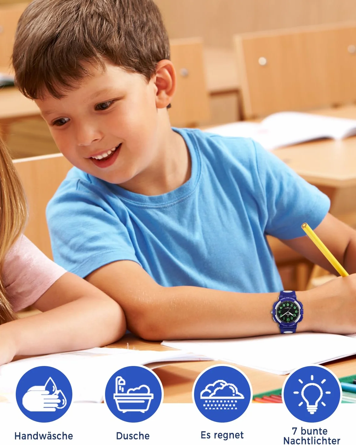 Reloj Analógico para Niños,Resistente al Agua hasta 5 ATM,Fácil de Leer,Reloj de Enseñanza del Tiempo para Niño y Niña,Relojes de Pulsera de Banda Suave para Niños 4-16