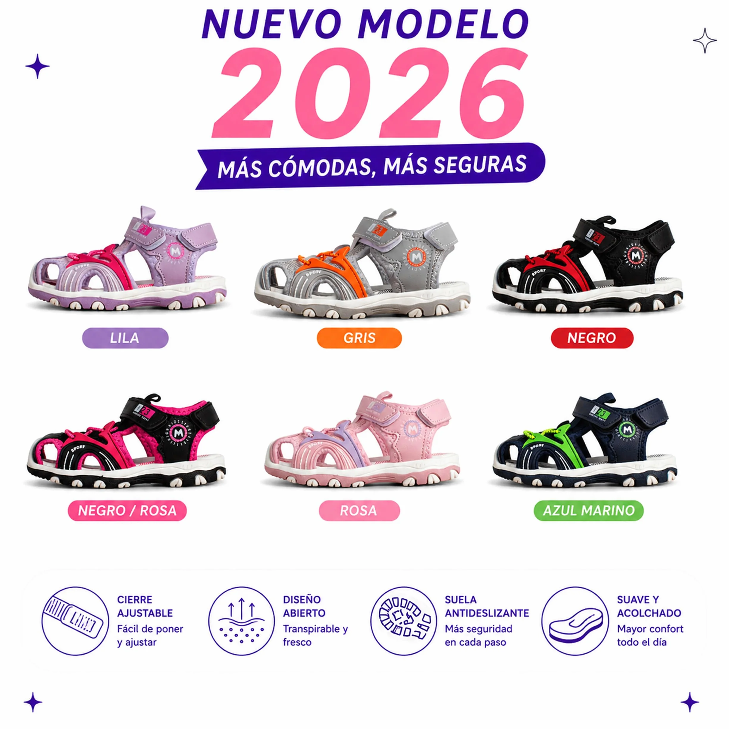 BESCH Sandalias Deportivas para Niños Niñas Talla 25-36 EU - Sandalia para Verano Transpirable al Aire Libre Unisex
