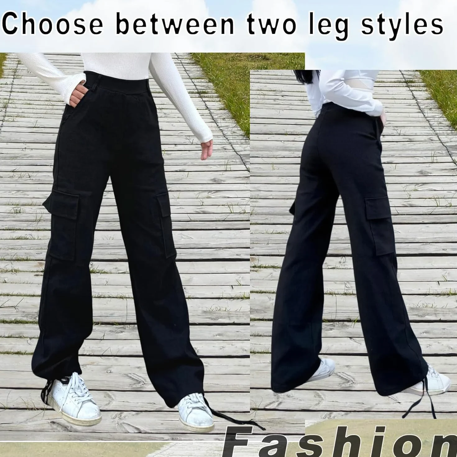 Pantalones Cargo Mujer Cintura Alta Puños Ajustables 4 Bolsillos Elasticos Y2K Punk