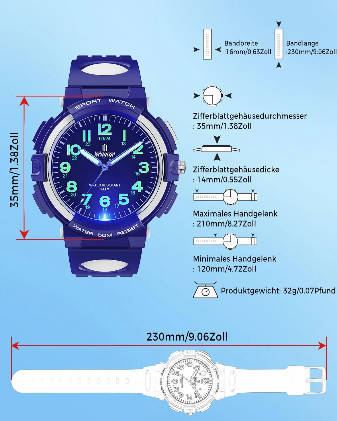 Reloj Analógico para Niños,Resistente al Agua hasta 5 ATM,Fácil de Leer,Reloj de Enseñanza del Tiempo para Niño y Niña,Relojes de Pulsera de Banda Suave para Niños 4-16
