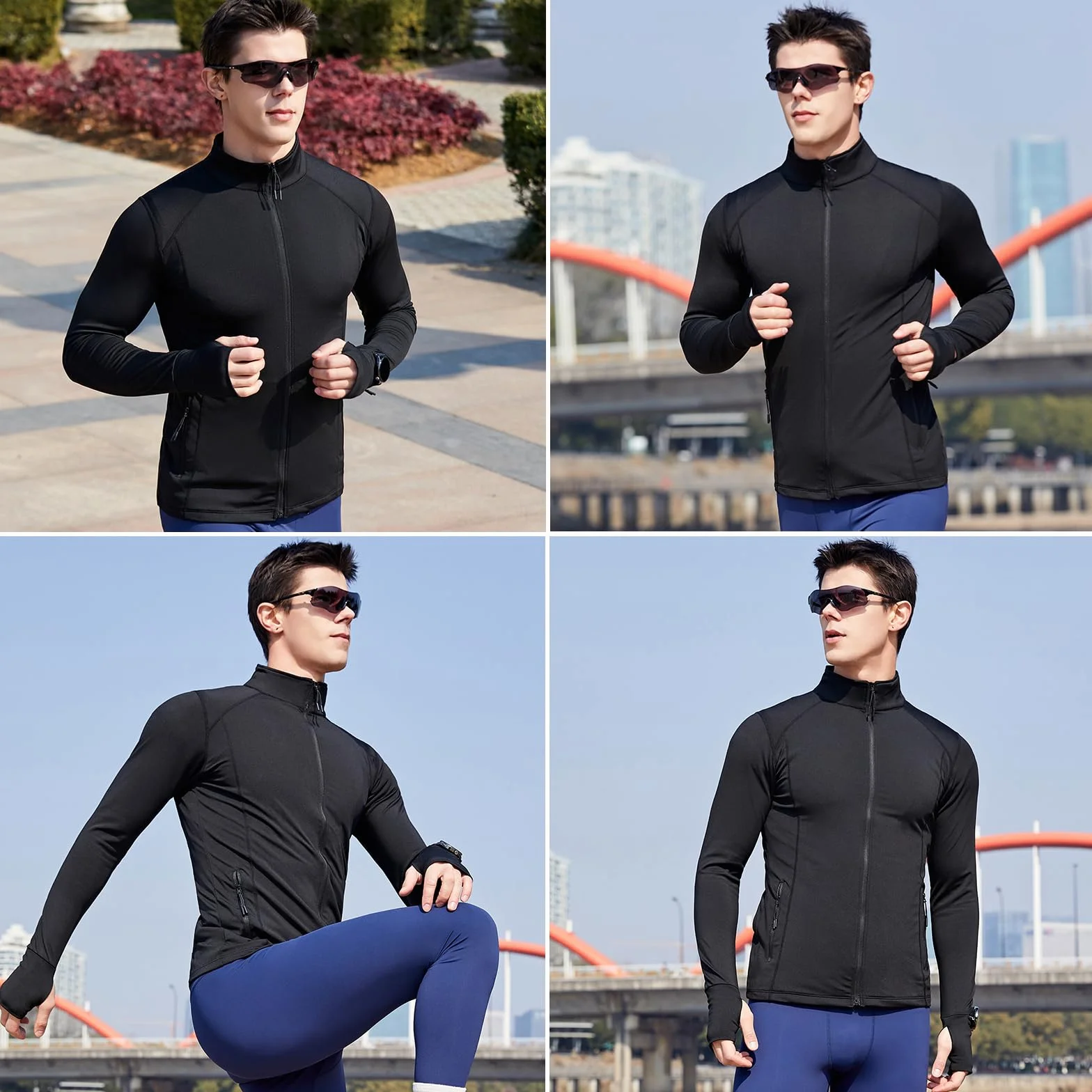 Chaqueta Deportiva Hombre Chaqueta Cortavientos Ligera Bolsillos con Cremallera Jacket Manga Larga con Agujeros para Los Pulgares Secado rápido Transpirable Correr Ciclismo Gym