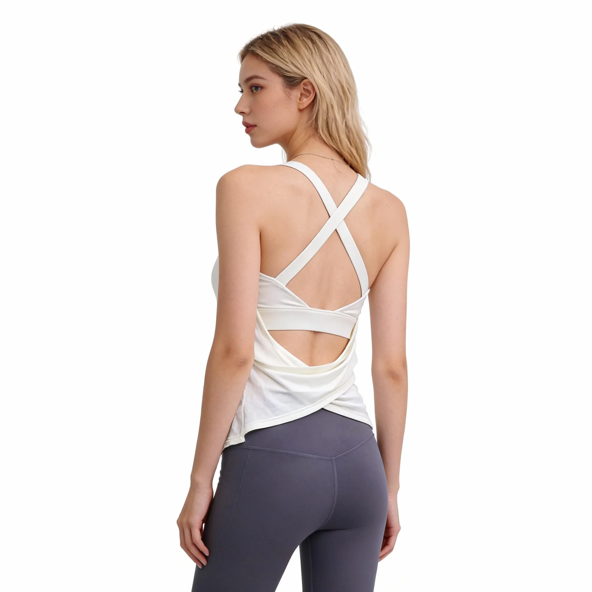 MGGMOKAY Top Yoga Mujer Espalda Descubierta Sujetador Integrado 2 en 1 Camiseta Deportiva