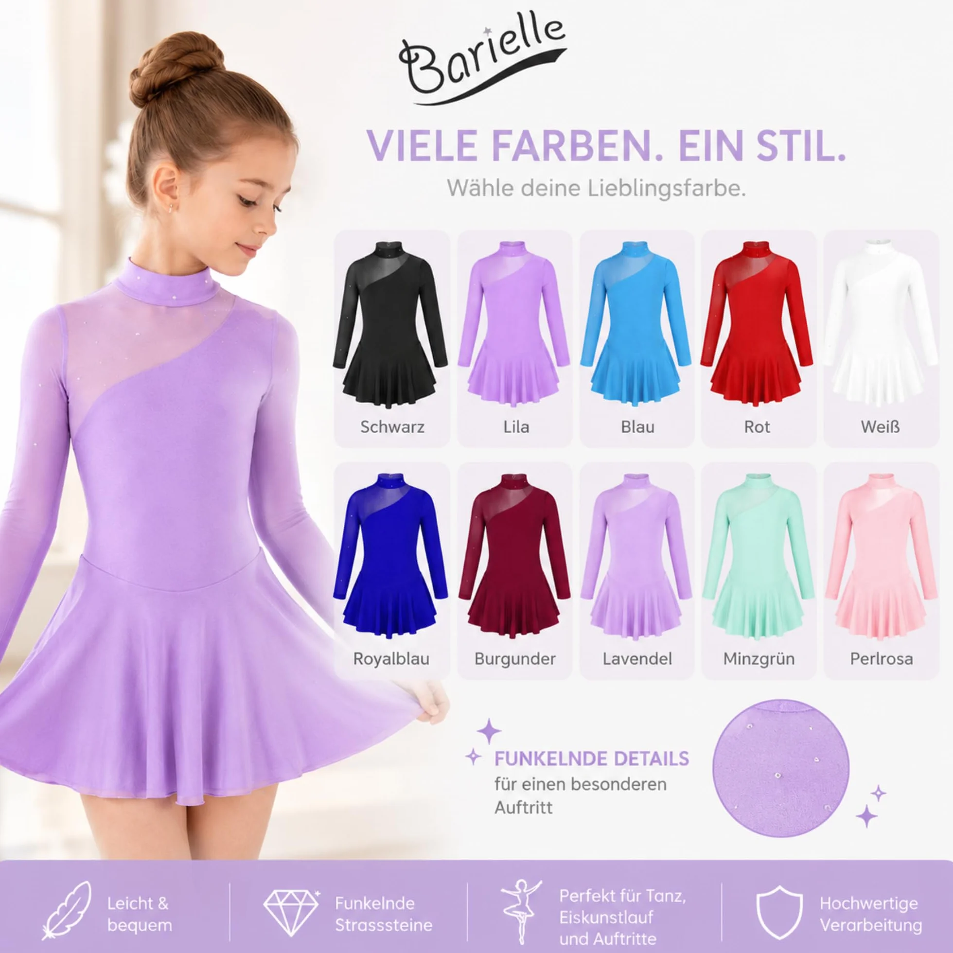 Vestido de danza, vestido de ballet, vestido de baile, guardia, patinaje artístico, una pieza con body de baile