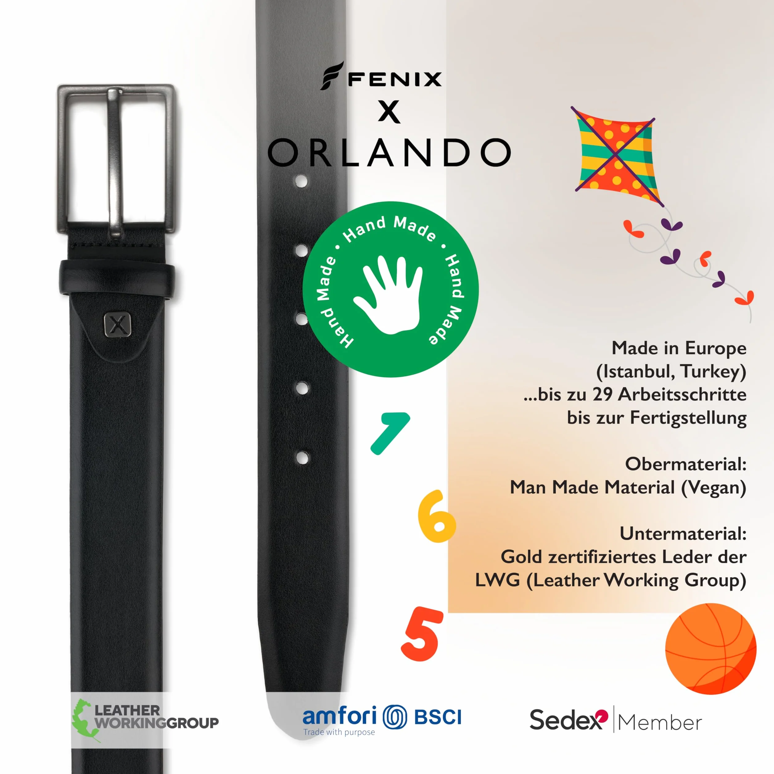 FENIX ORLANDO Cinturón Niños y niñas, cinturón ajustable de cuero para niños y adolescentes, talla 55 cm - 75 cm, hebilla sin níquel de 30 mm de ancho