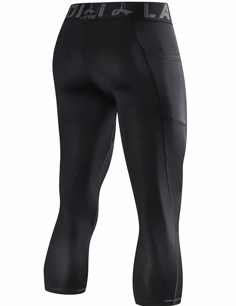LAFROI Men's Compression Fit 3/4 Tights Leggings with Pcoket/Non-Pocket-YSK10